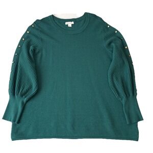 Liz Claiborne Kelly Green Ribbed Button Sleeve Knit Sweater Women's 2X Boho Chic
